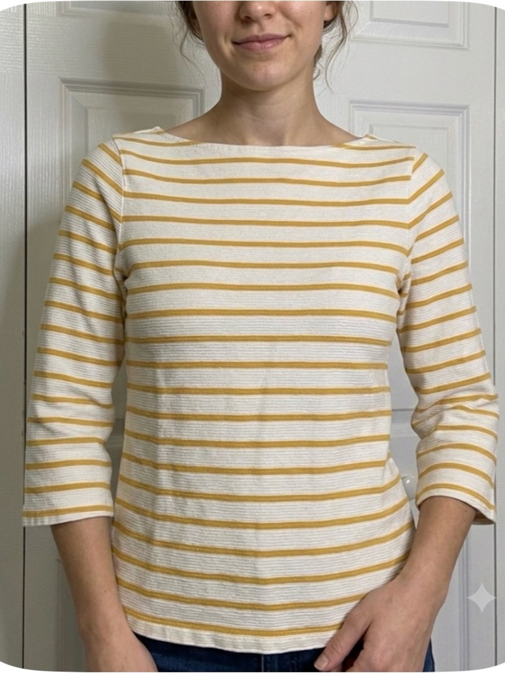 Old Navy Textured Boat-Neck Top Women’s XS White Orange